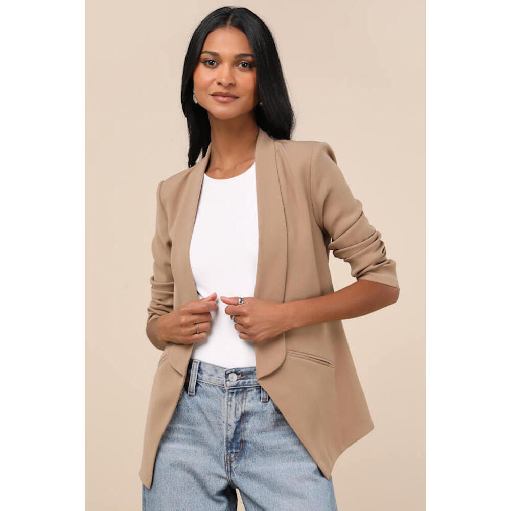 Lulus Miss Punctuality Beige Lightweight Blazer - Size L